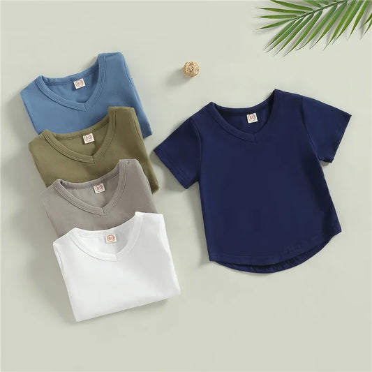 Baby Boys V Neck Solid Color T-Shirt