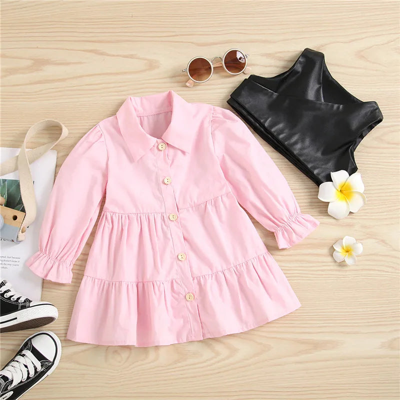 Girls Pink Dress with Vest Outfits