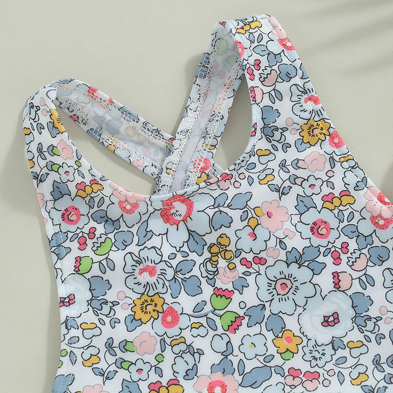 Baby Girl Floral Print with Ruffles & Cross-Back Bow Swimsuit