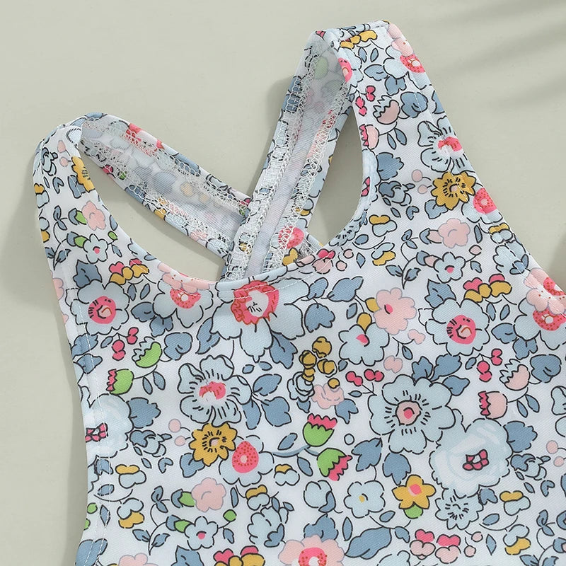 Baby Girl Floral Print with Ruffles & Cross-Back Bow Swimsuit