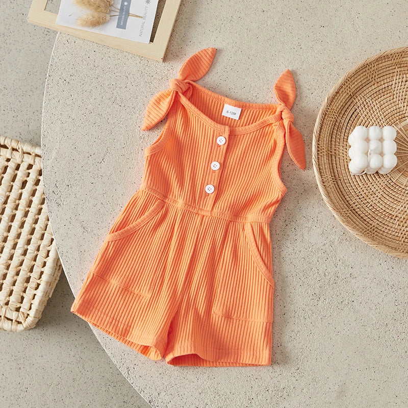 Girls Rompers Sleeveless Ribbed