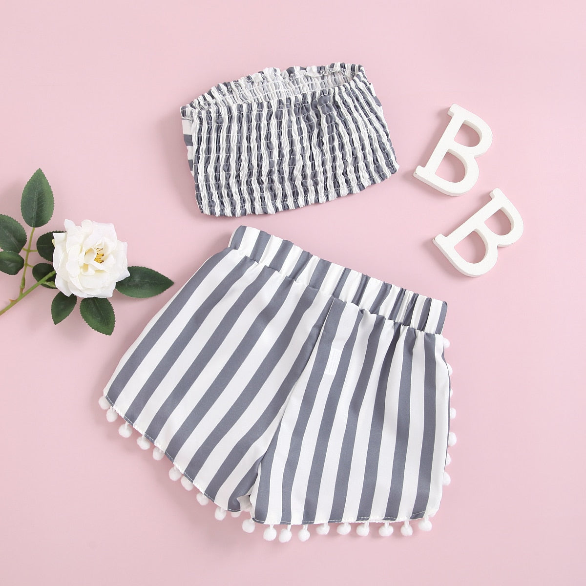 2pcs Strap Sleeveless Striped Bowknot