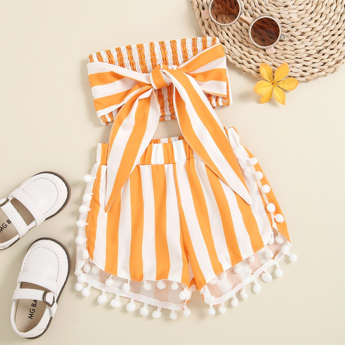 2pcs Strap Sleeveless Striped Bowknot