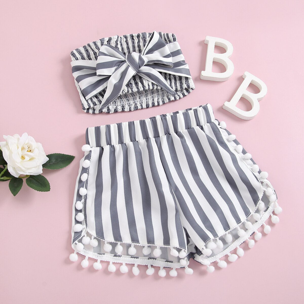 2pcs Strap Sleeveless Striped Bowknot