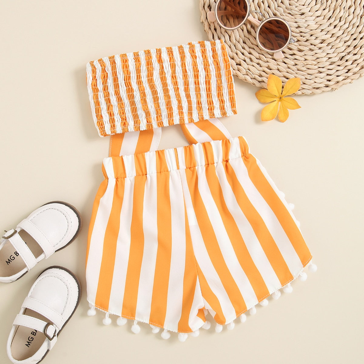 2pcs Strap Sleeveless Striped Bowknot