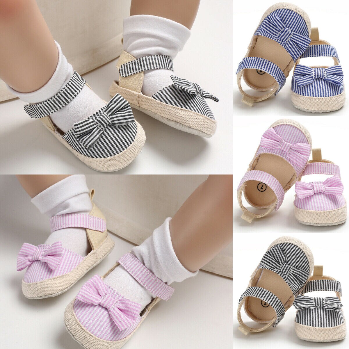 Striped & Bow Tie Baby Girls Sandals