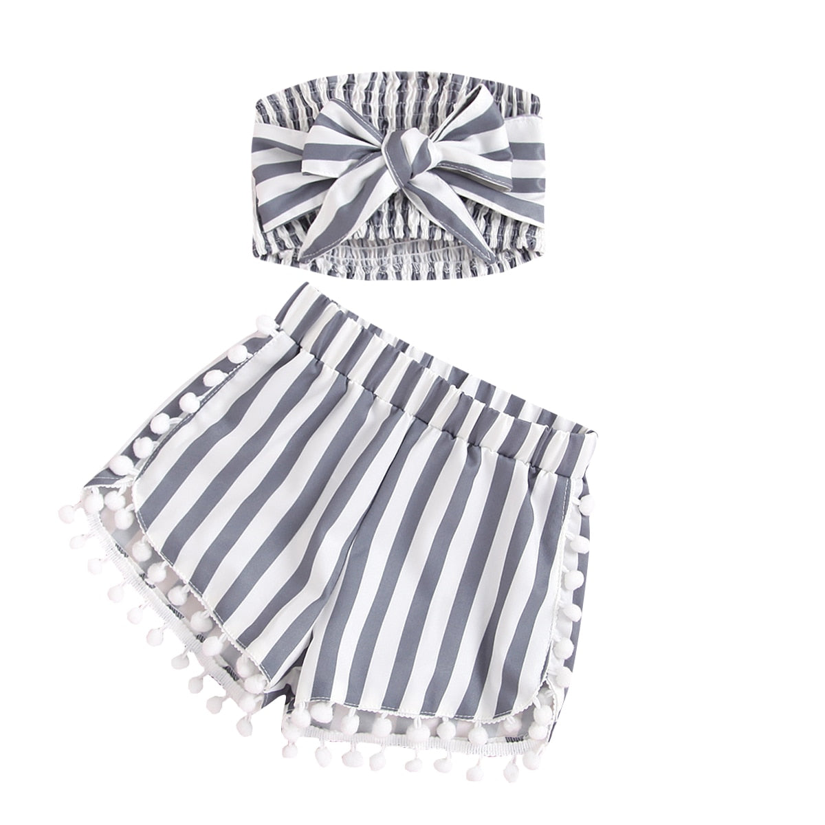 2pcs Strap Sleeveless Striped Bowknot