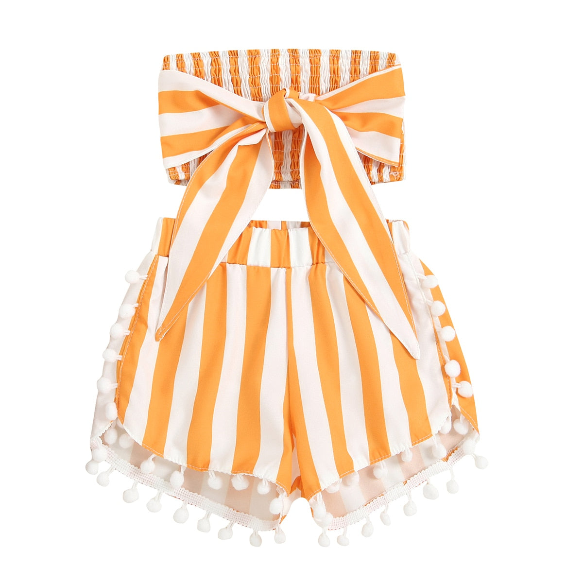 2pcs Strap Sleeveless Striped Bowknot