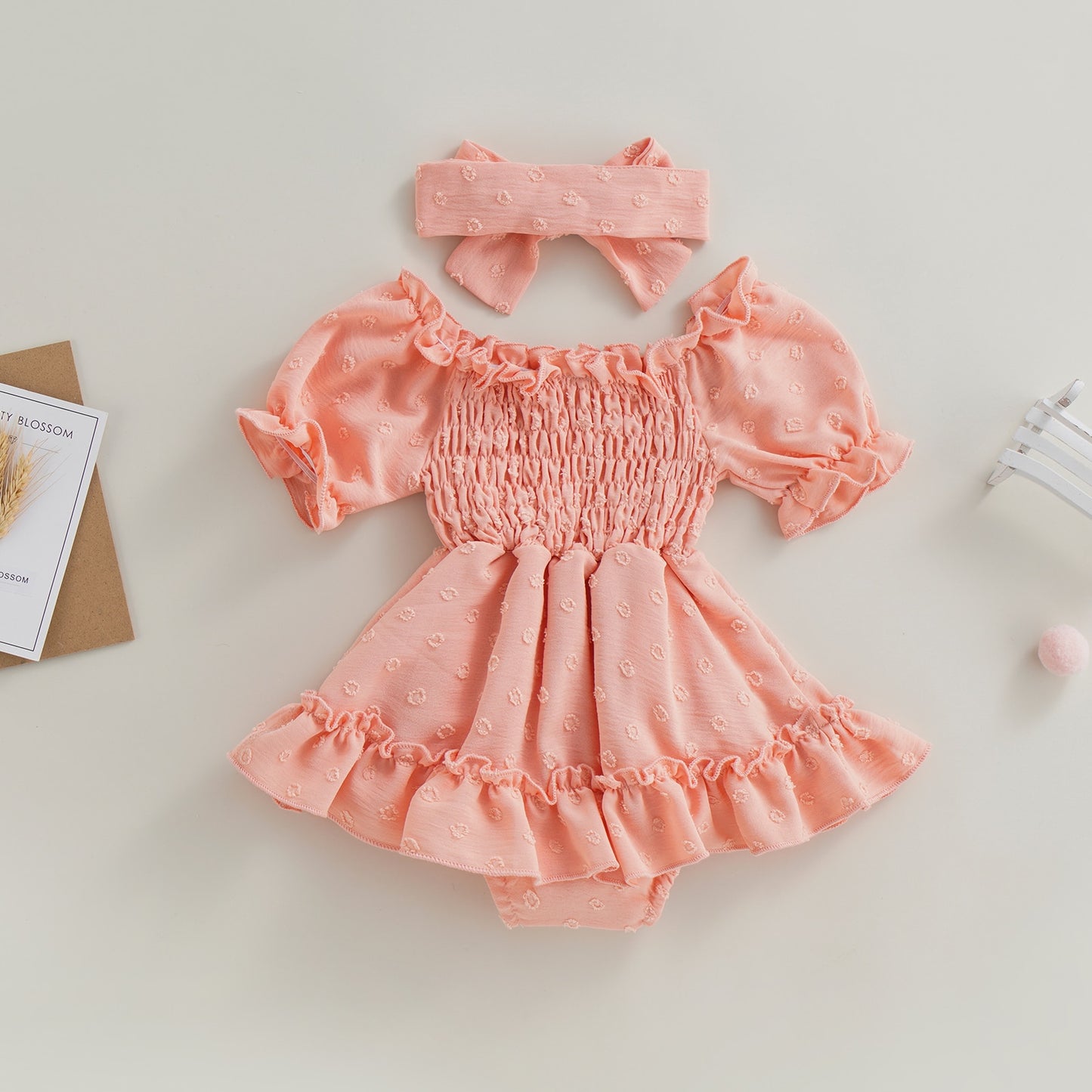 Cute Ruffle Jumpsuit +Bow Headband