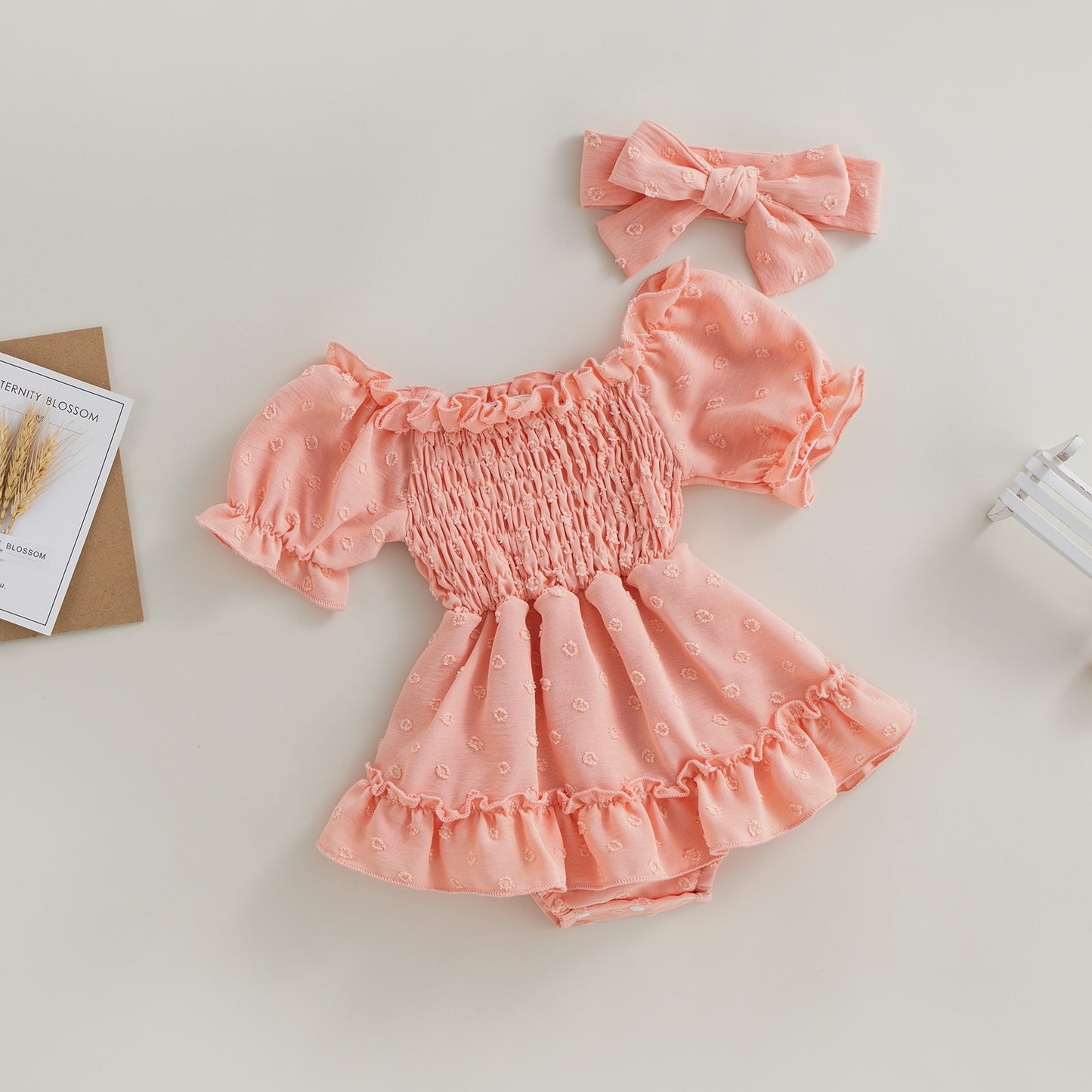 Cute Ruffle Jumpsuit +Bow Headband