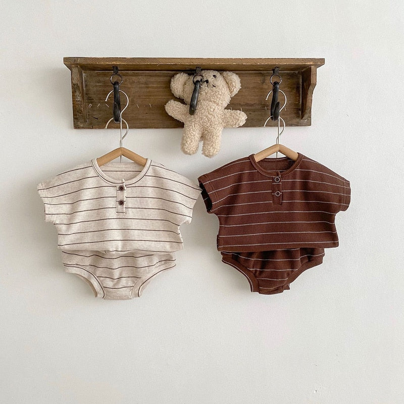 2 Pcs Boys Summer Stiped Set